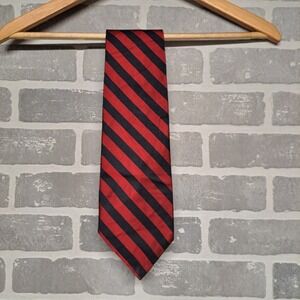Christian Dior Men's Silk Tie Vintage Black & Red Striped Classic Style MINT